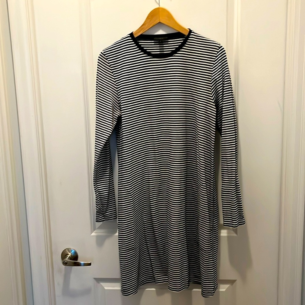 Blue and white stripped dress.
